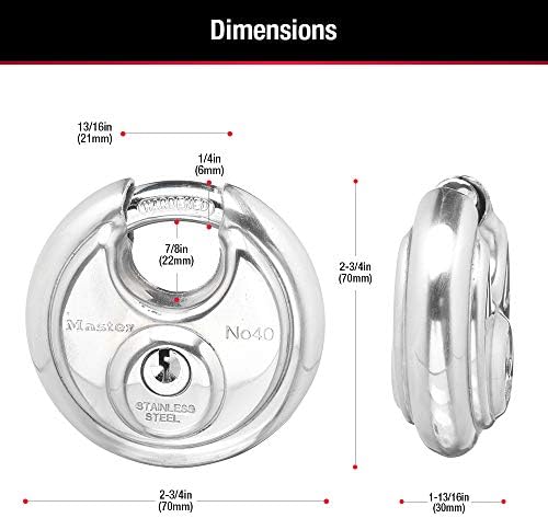 Дисков Окачени заключване Master Lock 40TRI от неръждаема стомана с капак и корпус с ширина 2-3/4 инча (в опаковка 3 броя), Сребрист