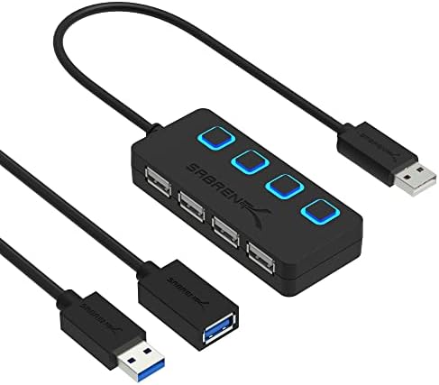 SABRENT 4-Портов хъб USB 2.0 + Удлинительный кабел USB 3.0 22AWG 3 Метра
