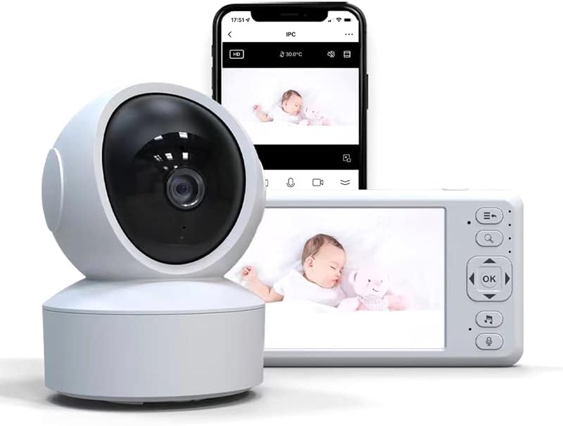 Следи бебето - Видеоняня с голям 5-инчов екран с двупосочен пренос на глас, чрез завъртане на PTZ, инфрачервено нощно виждане, дисплей на температурата, вграден колыбельными