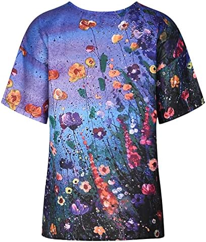 Къс ръкав 2023 Принцеса Фея Струящаяся Блуза Свободно Намаляване на Тениска за Жени Лято Есен Цвете Графична Блуза I4