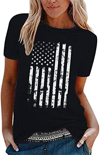Лятна тениска за жени с Приятен Графичен деколте и Къс Ръкав, Ежедневни Блузи Плюс Размер, Без Приятелка, Реколта Тениска с Американския Флаг 2023