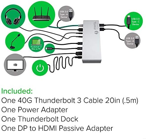 Подключаемая докинг станция Thunderbolt 3, осигуряваща допълнителни дисплеи, кабелна мрежа, аудио и други портове USB, съвместима с компютри Thunderbolt 3 за Mac и PC (дисплей 4K DisplayPort или HDMI, без зареждане