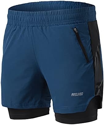 Мъжки къси панталони за активно бягане ARSUXEO 2 в 1 с 2 джоба с цип B191