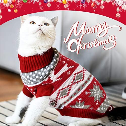 Коледен Пуловер HYLYUN Котка, 2 Опаковки - Коледен Пуловер за Кученца, Пуловери с Снежинками и Елени за домашни Любимци, за Котки и Малки Кучета M