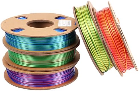 Двоен Комплект направления за 3D-принтер Silk PLA, конци TINMORRY Ultra Silk + PLA 1,75 мм, 250 g x 5 Бобини, Червено Злато, Синьо-зелено, Червено-Зелена, Жълто-зелено, Червено и Синьо, нето Тегло 1,25 кг
