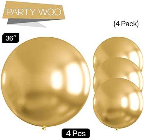 Балони от метален злато PartyWoo, 4 броя, Големи Златни Метални топки с диаметър 36 см, Латекс балони за Гирлянди от балони и като украса за парти, рожден Ден, Сватба, детска душа