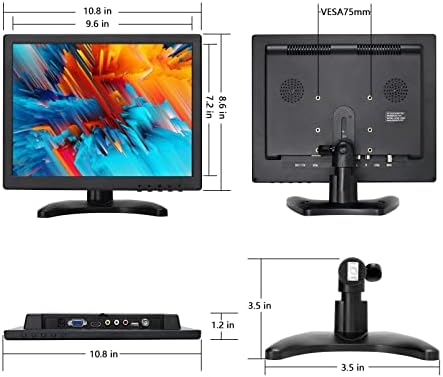OSCY Малък монитор 12,1 инча, резолюция 1024 x 768 Портативен Монитор с HDMI/VGA/USB/BNC/AV Входа с дистанционно управление и бутон за камера за видеонаблюдение, автомобила, компютъра Raspberry Pi
