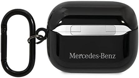 Калъф за Mercedes-Benz AirPods черно геометрични цветове, съвместим с Apple AirPods Pro, Защитен твърд калъф от изкуствена кожа, устойчив на удари, Безжичен зареждане с имуществена метално лого