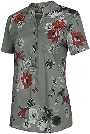 Дамски Блузи с къс ръкав, Елегантни Ежедневни Тениски с V-образно деколте и Цветен Модел, Летни Ризи Свободно Намаляване На копчета, Хавайски Ризи