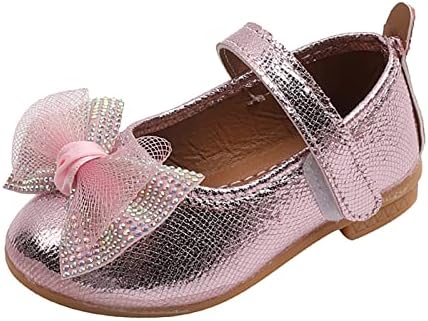 Модел обувки за малки момичета; Модел обувки Мери Джейн; балет апартаменти без обков с пайети и лък; вечерни учебни обувки (сребрист, 3,5-4 години)