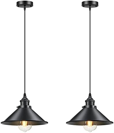 Промишлен окачен лампа Licperron E26 с основание E27, Реколта Черни Висящи Лампи, Регулируеми Висящи лампи в ретро стил за кухня и Хол, 2 опаковки