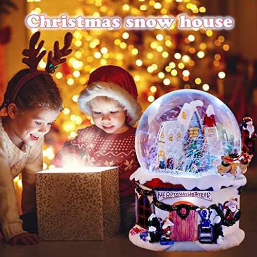 BZGKNUL Коледа Снежна Къща Кристална Топка Музикална Ковчег От Смола Светещи Подаръци За Рожден Ден, 4-в-1 Многофункционално Снежна Топка