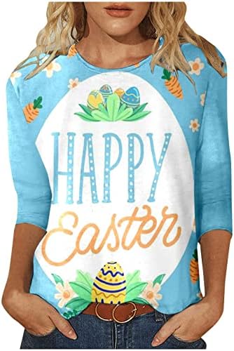 Честит Великден Ризи за Жени Сладък Заек Риза с 3/4 Ръкав Забавни Великденски Букви Ежедневни Празнични Върхове