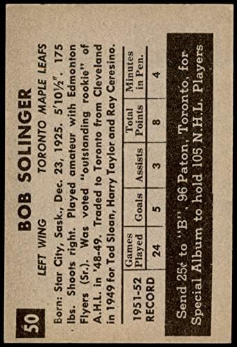 1952 Паркхерст 50 Боб Солинджер Торонто Мейпъл Лийфс (Хокейна карта) EX/Mount Мейпъл Лийфс