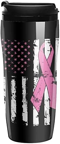 Борба с рака на гърдата Информираност Флаг на САЩ Пътуване Кафеена Чаша с Капак Пластмасова Чаша, Чаша с Двойни Стени за Офис На Открито