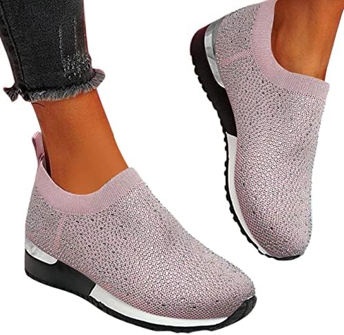 Дамски дишащи модни мрежести обувки с кристали на дебела подметка, ежедневни обувки, маратонки с колела за жени
