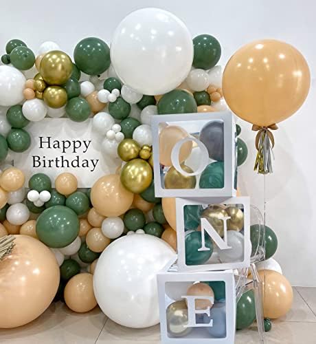 Украса на Първия Рожден Ден за момчета и Момичета– ЕДНА Кутия за балони с 30 бр. метален златист въздушно топка, бял балон за детски празнични Украси