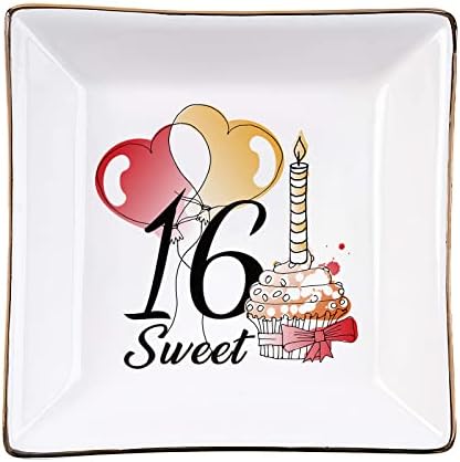 DAHODA Sweet 16 Керамично Блюдо Декоративни Бижута Тава за Персонализирани Подаръци за Рожден Ден на Дъщеря Си Сестри, Племенници Внучка на Приятелите
