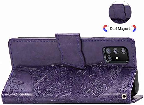 GYHOYA, Съвместим с Samsung Galaxy A51 5G, една Чанта-портфейл за жени, Кожен Флип-фолио с магнитна поставка и държач за карти, Защитен калъф за Samsung Galaxy A51 5G Purple Butterfly SD