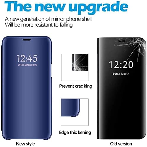 Кожен калъф Galaxy S8, Съвместим с Samsung Galaxy S8 с 5,8-инчов Калъф за телефон, Огледало за грим, флип-надолу капак, калъф S8 с поставка, устойчив на удари Защитен калъф за смартфон Samsung S8