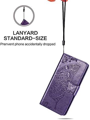 GYHOYA, Съвместим с Samsung Galaxy A50, една Чанта-портфейл за жени, Кожен Флип-фолио с магнитна поставка и държач за карти, Защитен калъф за Samsung Galaxy A50 Purple Butterfly SD