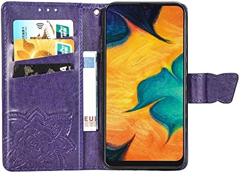 GYHOYA, Съвместим с Samsung Galaxy A20, една Чанта-портфейл за жени, Кожен Флип-фолио с магнитна поставка и държач за карти, Защитен калъф за Samsung Galaxy A20/A30 Purple Butterfly SD