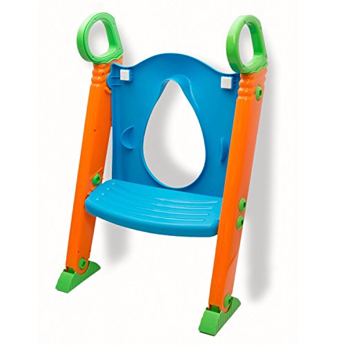 Стол за приучения да гърне, Седалка за тоалетна с трайно Плъзгане Стремянкой за деца, Момчета и Момичета, Деца - с Удобни дръжки - Преносим Сейф Столче за Приучения към гърне (Оранжево / синьо)