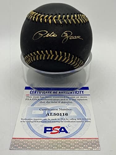 Пийт Роуз Подписа Автограф на Официалния MLB Бейзбол Black & Gold Дантела PSA DNA * 16 Бейзболни топки с автографи