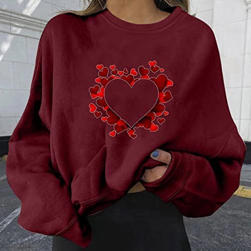 Жена Пуловер от Шерпи Оверсайз с изображение на Сърце, Свитшоты в Свети Валентин, Пролетни Ежедневни Ризи с кръгло деколте, Върхове
