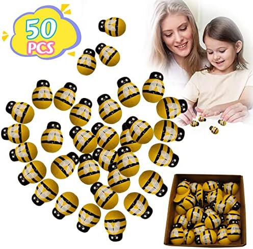 50 бр. Дървени 3D пчелни украшения, оцветен в жълт цвят пчелите с фиксирана облегалка - Малка пчелку можете да залепите с лепило на основата), за scrapbooking, детска душа, украса за парти по случай рожден ден, ободков