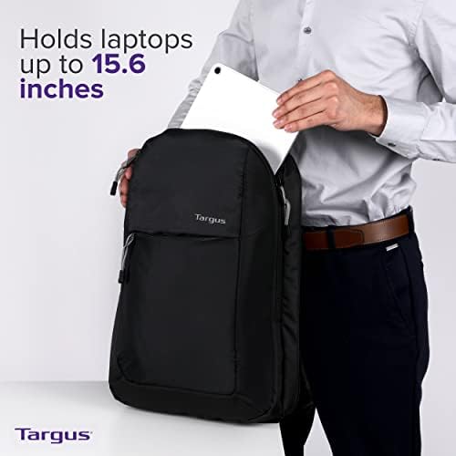 Раница Targus Intellect Essentials за леки, водонепропускливи пътуване с мека опора за гърба, чанта за бърз достъп, Защитен калъф за 15,6-инчов раница за лаптоп, черен (TSB966GL)