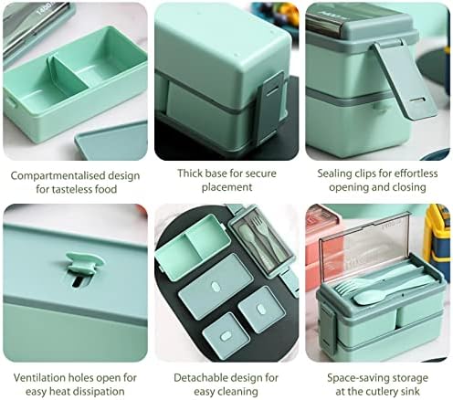 GreenPoster Bento Box Контейнер за обяд Bento Box, Кутии за bento за момчета с отделения за Мъже и за Възрастни за Възрастни с прибори за хранене Запечатани Пакети за обяд за жени, от 2-слойного Пластмаса, годни за