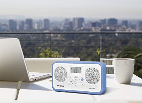 Преносимо радио Sangean PR-D19BU Стерео FM/AM с цифрова настройка с Предпазна броня (бяло/синьо) и ac адаптер ADP-PRD18WH за модели PR-D18, PR-D4W и CL-100 (бял)