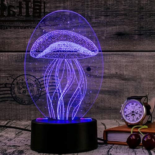 Amosfun 3D LED Многоцветен Иллюзионный Визуален нощна светлина, захранван от USB, Пълноценната Настолна Лампа за Спални (Медуза)