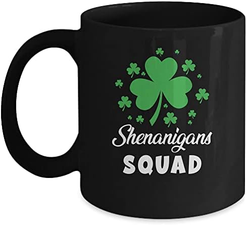 Екипът на BigClassy Щуротии Смешни Irish St Patricks Day Кафеена Чаша с Трилистником 11 унции Черни на Цвят