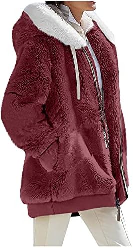 Палтото на Дядо Коледа FOVIGUO, Зимният Клубен Топ с дълъг ръкав за Жени, Класически Удобен Пуховик С качулка, Обикновен Пуловер с цип с V
