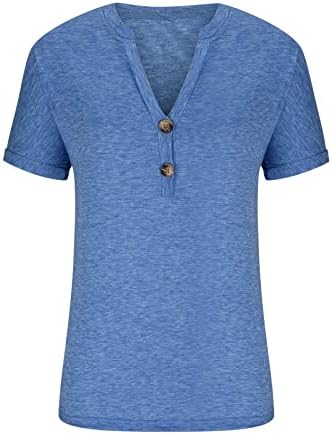 Дамски Блузи, начинът, по който Ежедневни Тениска, Лятна с V-образно деколте, Къс ръкав, Копчета, Однотонная Блуза с кръгло деколте, Тениска, Пуловер