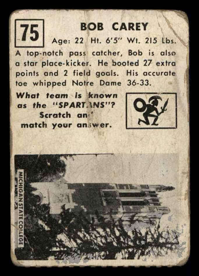 1951 Topps 75 Боб Кери (Футболна карта) PHAIR Мичиган Street