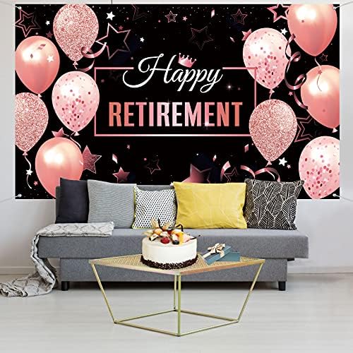 Украса за парти Щастлив пенсиониране, Много Голям Текстилен Банер с надпис Happy пенсиониране, на Фона на фотобудки с въже за парти в чест на пенсиониране (черно и розово и розово, 72,8 x 43,3 инча)