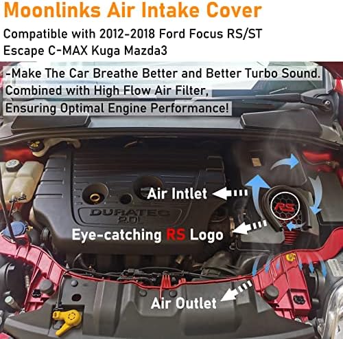Moonlinks е Съвместим с въздухопровода на кутията на въздушния филтър Ford 2012-2018, капачка на капака на всмукателния филтър Focus RS за Focus MK3 ST Escape C-MAX, Kuga, 2012 2013 2014 2015 2017 2018, Смяна на
