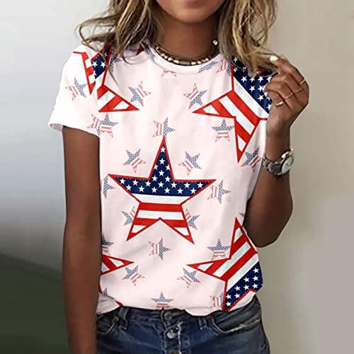 Дизайн на дамски Тениски на 4 юли, Дамски Ежедневни Тениска С Принтом на Деня на Независимостта С Къс Ръкав и Кръгло Деколте