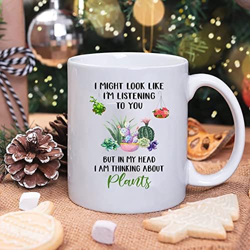 Кафеена чаша за ръчно изработени FWU АЗ мисля за растенията - най-Добрите подаръци За Любительницы растения, мама-растения, Лейди-растения за Ден На майката, Ден на бащата, Ден на раждане, Коледа - Бяла керамична кафеена