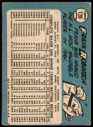 1965 Topps 120 Франк Робинсън Синсинати Редс (Бейзболна картичка) СПРАВЕДЛИВИ червени