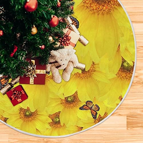 Oarencol Слънчогледи Пеперуда Коледно Дърво Пола 36 инча Жълт Цветен Принт Коледна Празнична Парти Коледа Мат Декорация