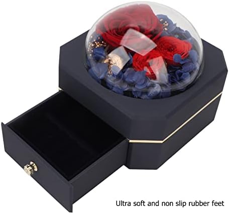 Подарък Кутия за бижута с цветя Tgoon, на един слой Универсален Държач За Пръстени, Нежна Ковчег с Флорални Декорации за Годишнини за Жени (Тъмно Синьо)