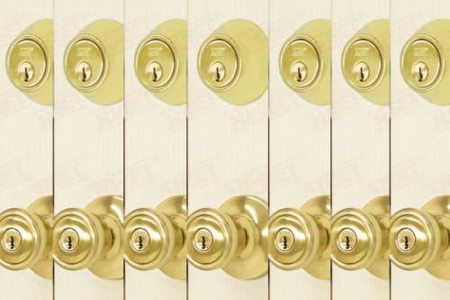 Серия замъци NU-SET Economic Contractor с един и същи ключ, Комбиниран заключване на входните врати, Едноцилиндров болт, Един и същ Ключ, keyhole, покритие от полиран месинг, 7 комплекти (T160KA)