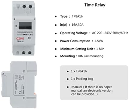 SNKB TP8A16 Din-рейк 7 дни Седмично Програмируем Цифров ключ време Реле таймер за Управление на AC 220V 16A 30A (Цвят: 30A, размер: 220 vac)