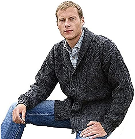 Мъжки пуловер Aran Button от ирландската вълна, мериносова от Westend Knitwear
