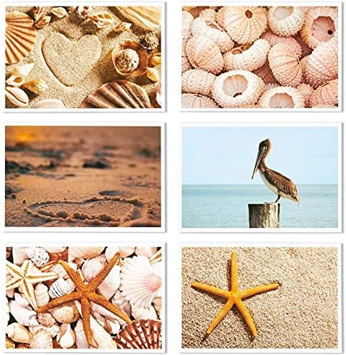 Морски картички за плаж на брега на морето - 40 лъскавите картички - Съраунд комплект - С участието на лодки, Фарове, морски черупки, Замъци от пясък - 4 x 6 инча