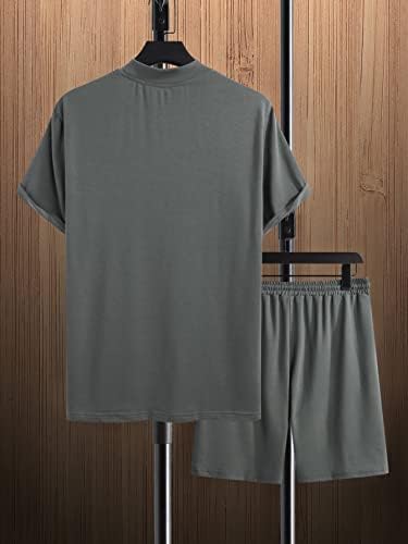 Мъжки дрехи FIOXA от две части, риза с графичен слоган и шорти на експозиции (Цвят: Тъмно сив, Размер: Голям)